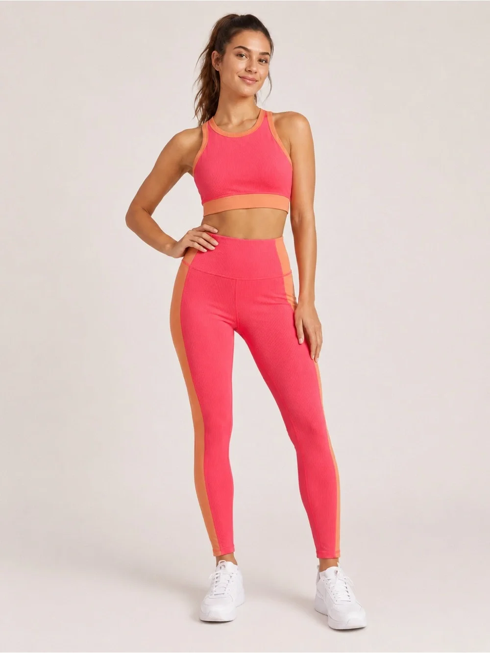 Wilo The Label Ribbed Sports Bra Leggings Set Pink Peach Size Small